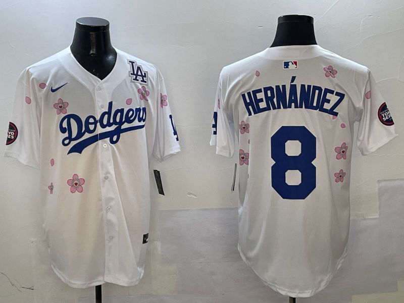 Men Los Angeles Dodgers 8 Hernandez White Sakura Edition 2025 Nike MLB Jersey style 4